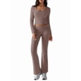 thumbnail image 2 of 2 Piece Square Neck Lounge Set Womens Wide Leg Pants Slightly Crop Top Sweatsuit Sets Camel Color S, 2 of 9