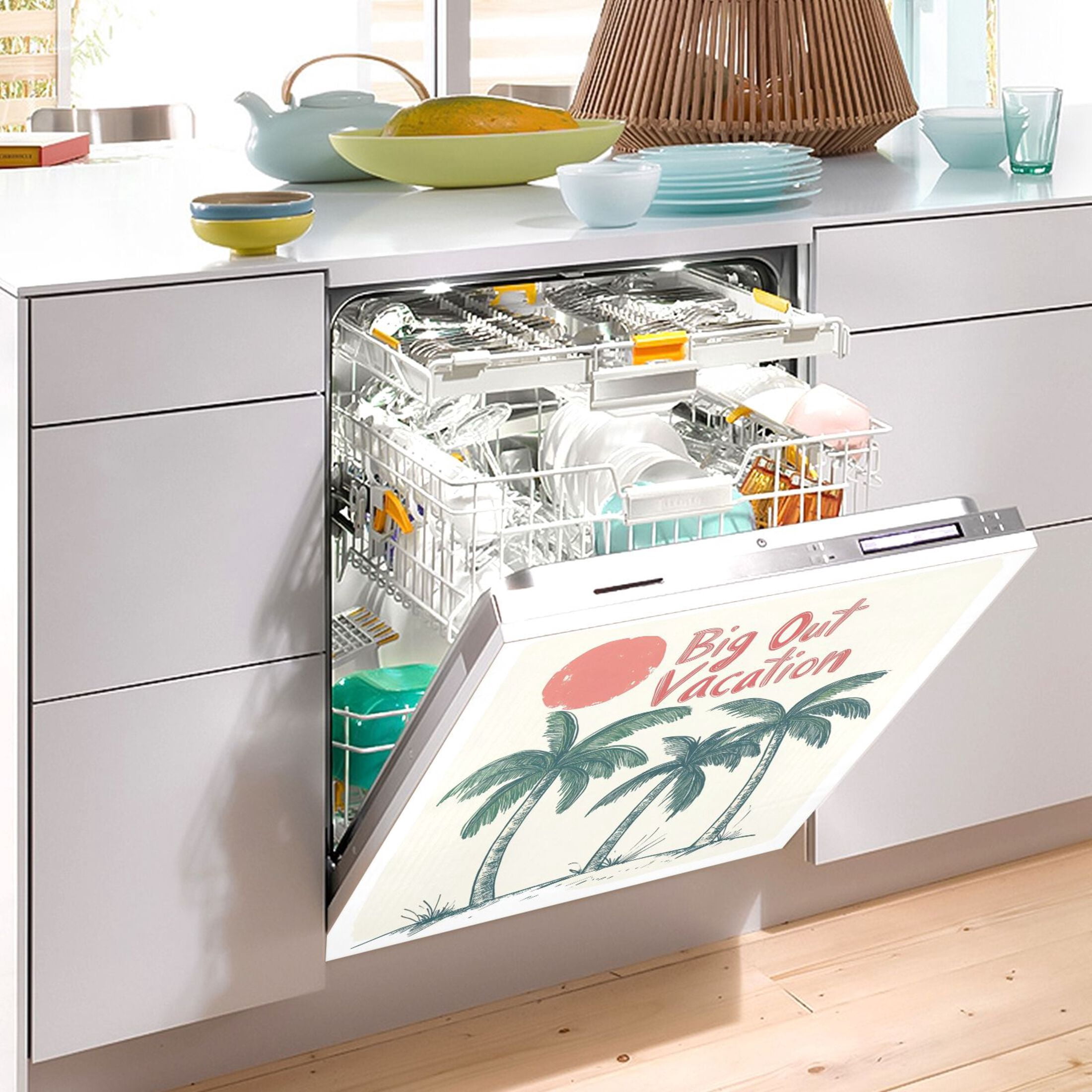 Dishwasher Magnetic Sticker 23x26 Inch Refrigerator Magnetic Sticker Washing Machine Magnetic Sticker Kitchen Panel Magnetic Sticker Home Decor Three Green Coconut Trees