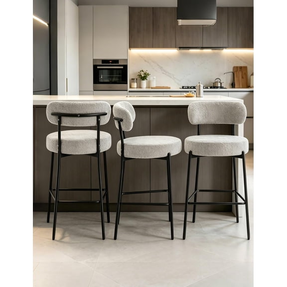 Bar Stools Set of 3, Grey 28 Inches Counter Height Bar Stools with Back, Modern Metal Tall Bar Stools for Kitchen Island,Dining Room,Club Barstools