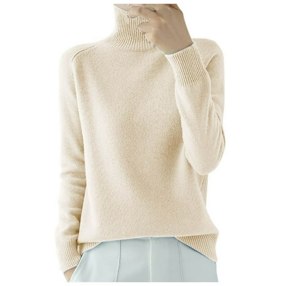 Women's Stand Collar Solid Color Pullover Sweater Long Sleeve Knit Top Casual Soft Warm Fall Winter Fashion Outfit