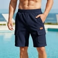 thumbnail image 2 of YLSDY Men's Summer Solid Waffle Knit Cargo Shorts, Elastic Waist Multi-Pocket Style, 5 Inch Casual Trousers for Men Navy XXL, 2 of 7