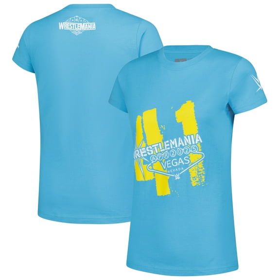 Women's WWE Authentic Blue WrestleMania Trendy Welcome Sign T-Shirt