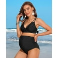 thumbnail image 6 of Alove V Neck Maternity Swimsuit Solid Color Women Two Piece High Waist Bikini Scallop Trim Bathing Suit Pregnancy Swimwear Spaghetti Strap Swimwears, 6 of 8