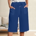 thumbnail image 2 of Seductiva Women's Wide Leg Pants Women's Solid Color Cotton Linen Pants with Pockets Drawstring Loose Casual Five Quarter Pants Beach Pants Loose Fit 1PC, 2 of 4