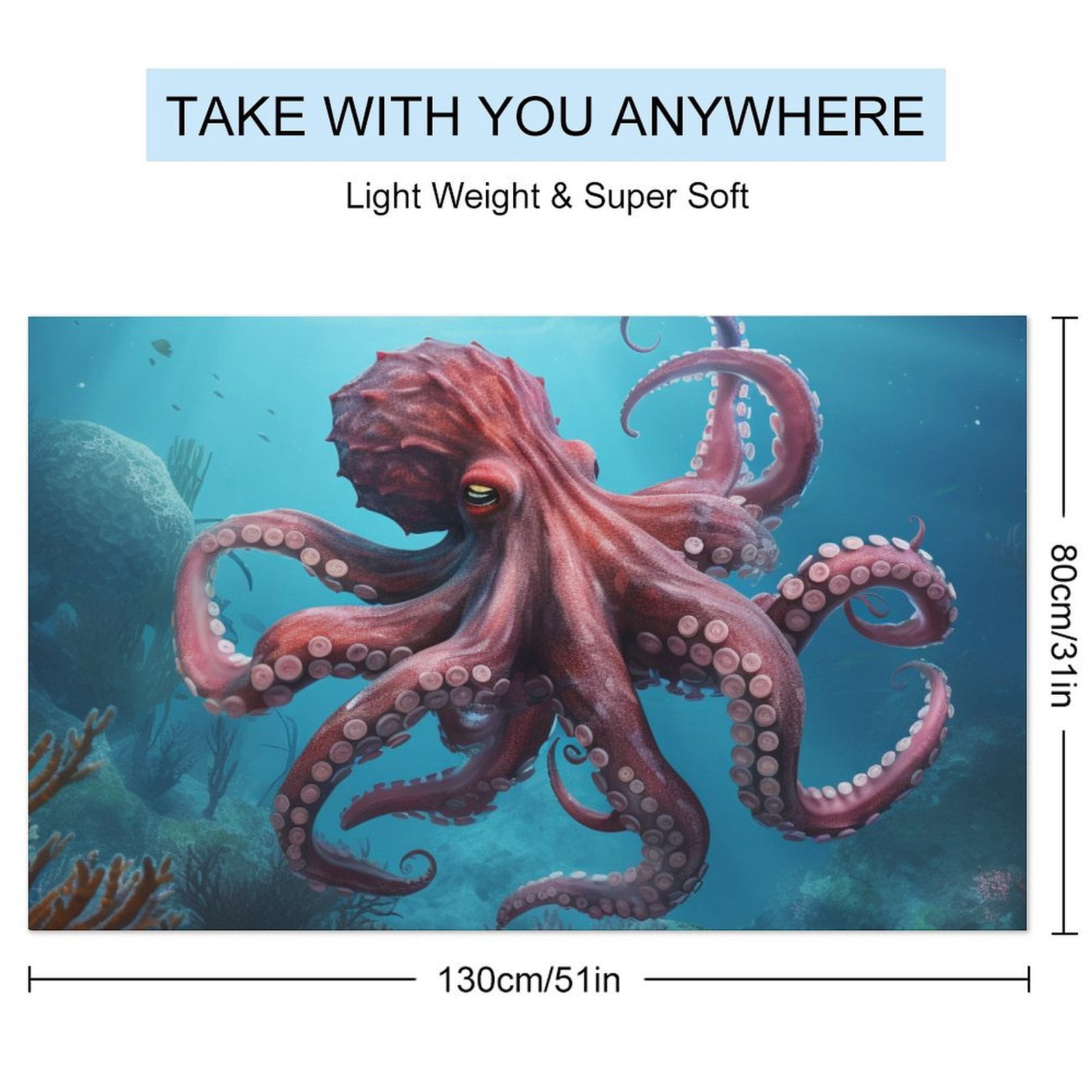Colorful Octopus Oversized -Washed Lightweight Quick Dry Beach Towels - 32"x63"