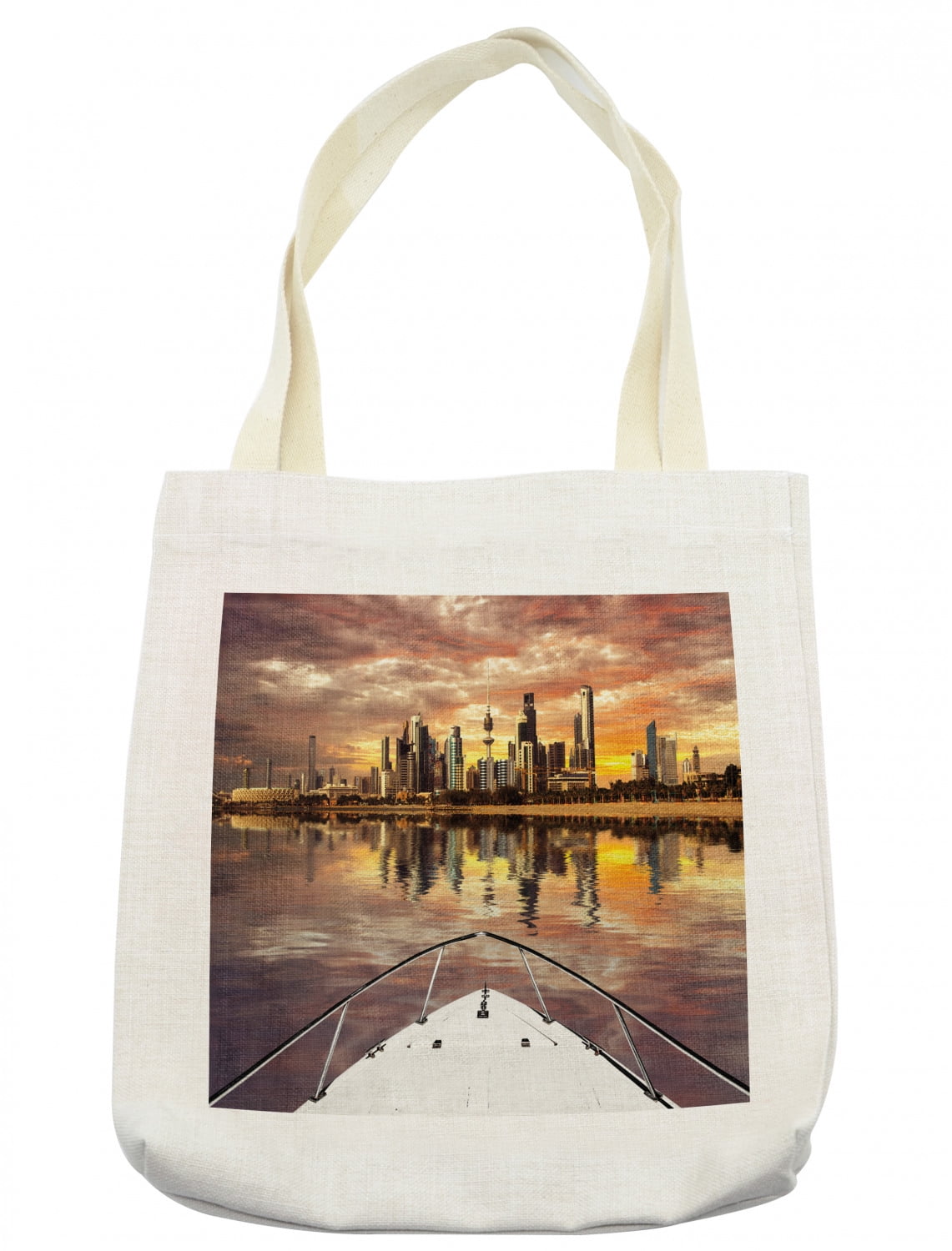 Travel Tote Bag, Kuwait City Skyline from Sailboat Majestic Sky