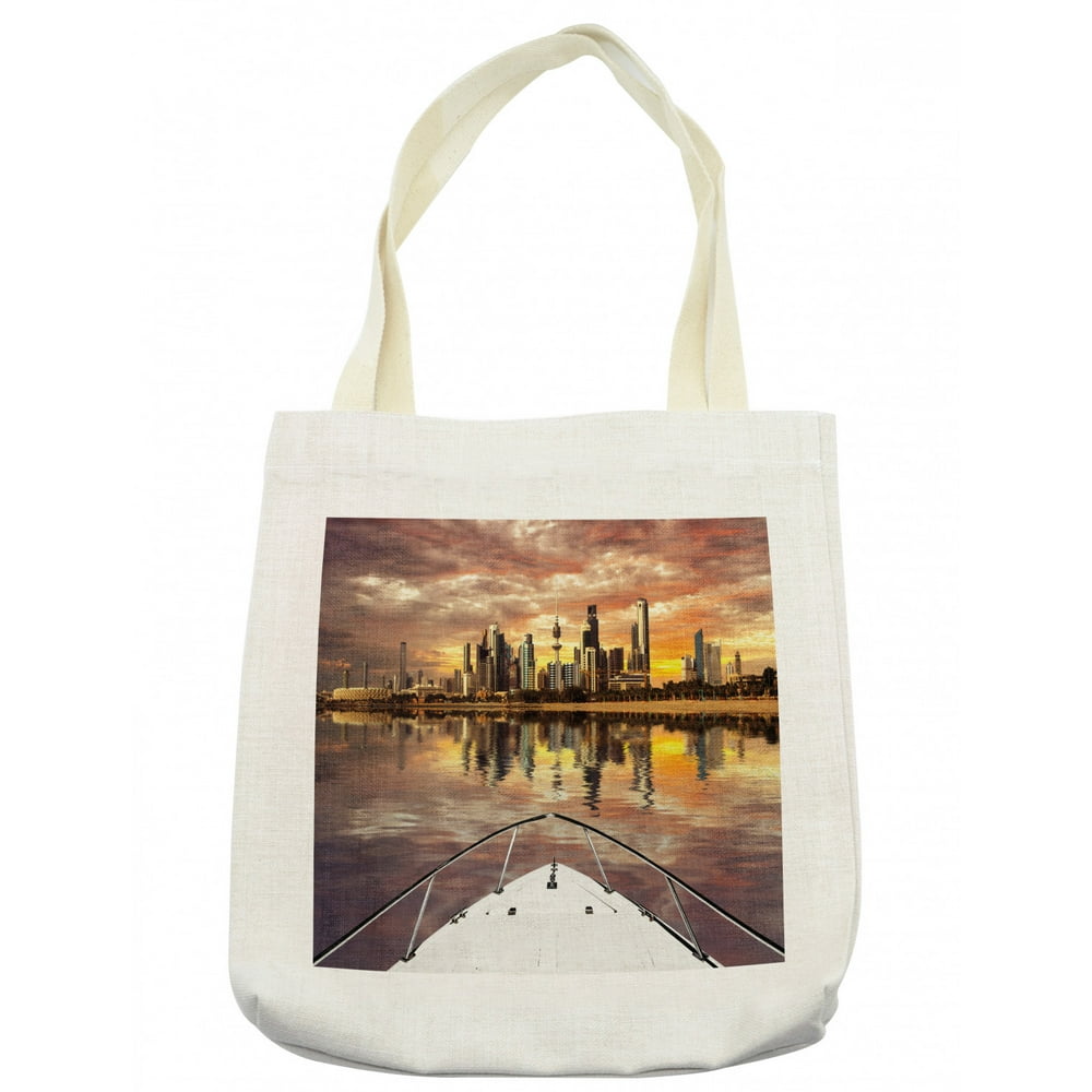 Travel Tote Bag, Kuwait City Skyline from Sailboat Majestic Sky