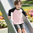 thumbnail image 4 of HAOTAGS Big Girls Boys Raglan Sleeve T-shirts, Color Block Round Neck Undershirts Casual Pullover Top Pink 4 Years, 4 of 9