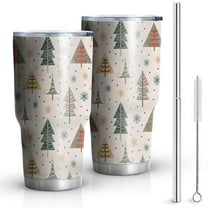 30oz Multicolor Christmas Tree Pattern Tumblers Stainless Steel Tumbler with Lid and Straw,Vacuum Insulated Double Wall Travel Tumbler Cups Mug with Cleaning Brush for Coffee,Tea