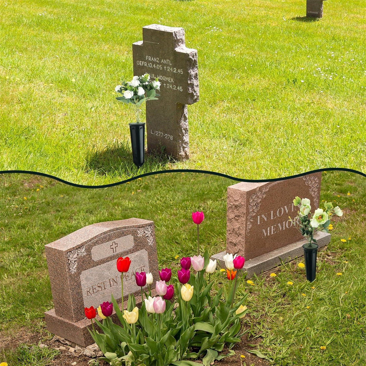 6 Pcs Cemetery Vases with Spikes and Foam,Memorial Cemetery Floral Holders with Stakes,Outdoor In Ground Vases with Stakes for Fresh and Artificial Flowers (Green)