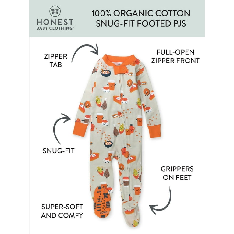 Honest Baby Clothing Baby Boy or Girl Gender Neutral Organic Cotton Snug Fit Footed Sleeper Thanksgiving Pajamas 12 Months 24 Months Walmart