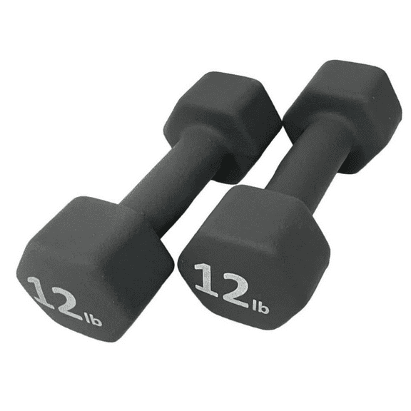 Barbell Neoprene Coated Hex Dumbbell Weights (Grey 12LB, Set of 2)