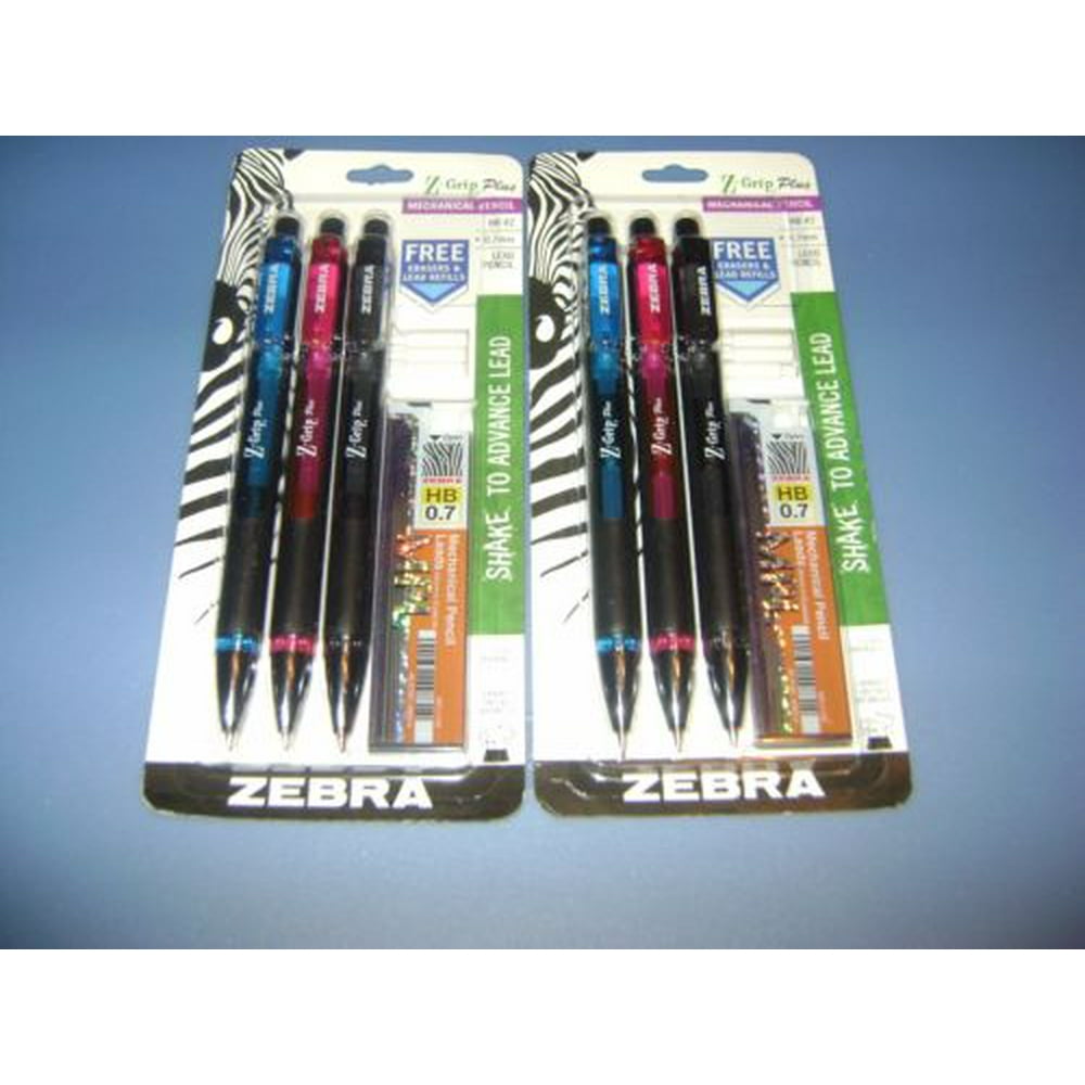 Lot of 6 Zebra ZGrip plus Mechanical Pencils 0.7mm HB 2 refills Blue