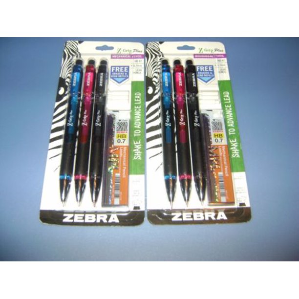 Lot of 6 Zebra ZGrip plus Mechanical Pencils 0.7mm HB 2 refills Blue