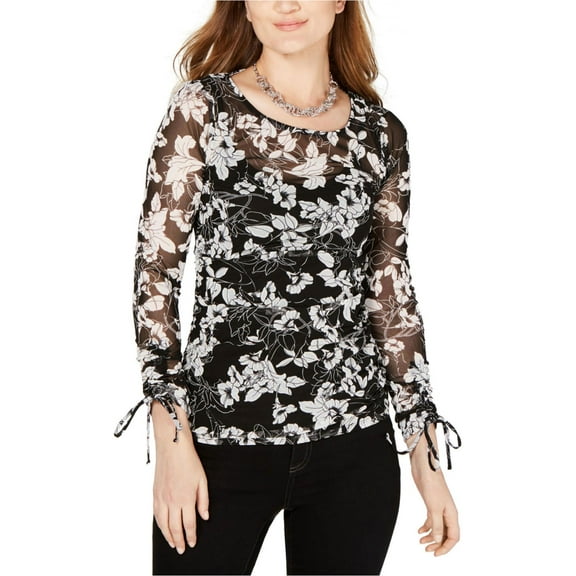 I-N-C Womens Tie Sleeve Pullover Blouse, Black, X-Large
