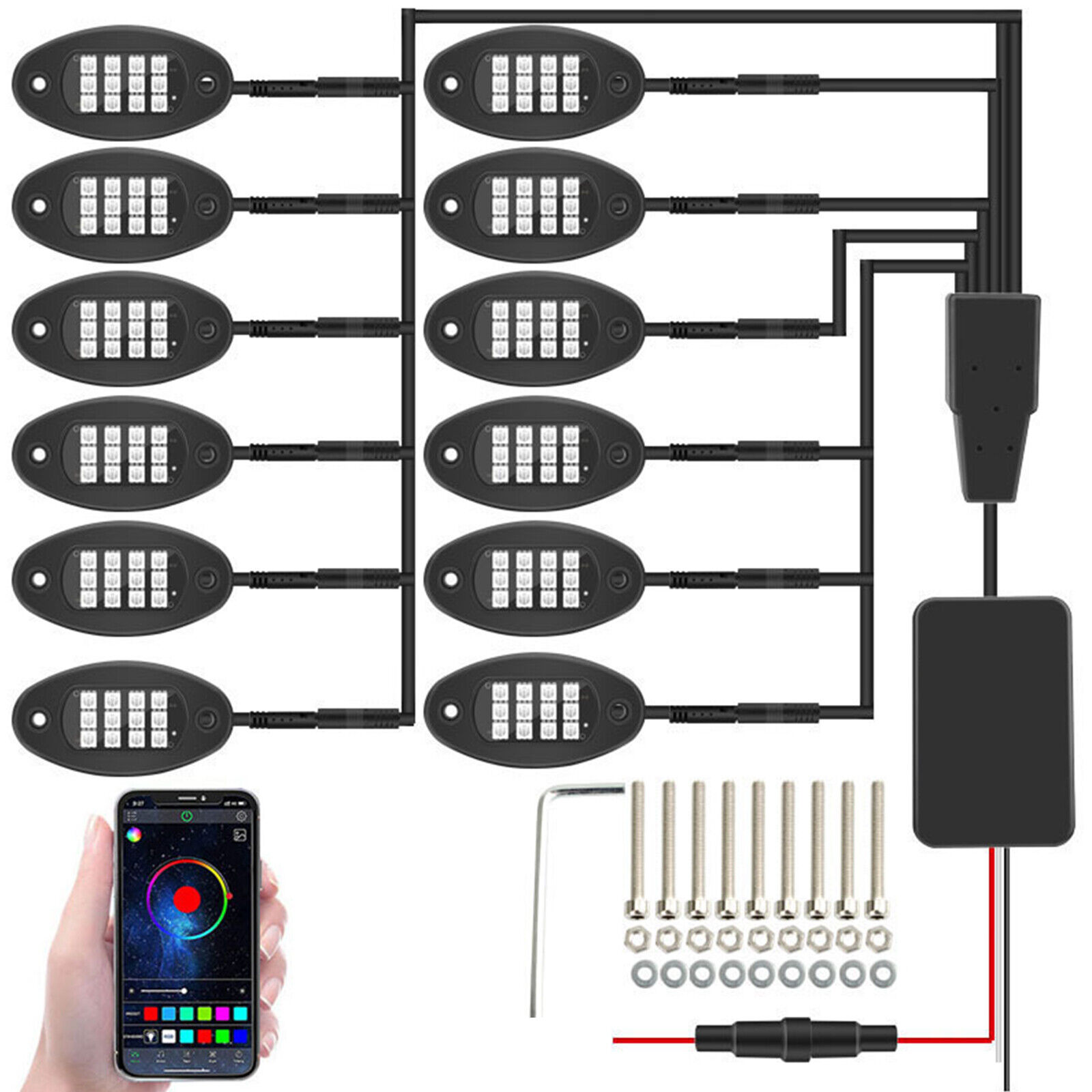 Yiyasu LED Exterior Decorative Lights fits Truck Underbody RGB Long-Term Durability 12 Piece