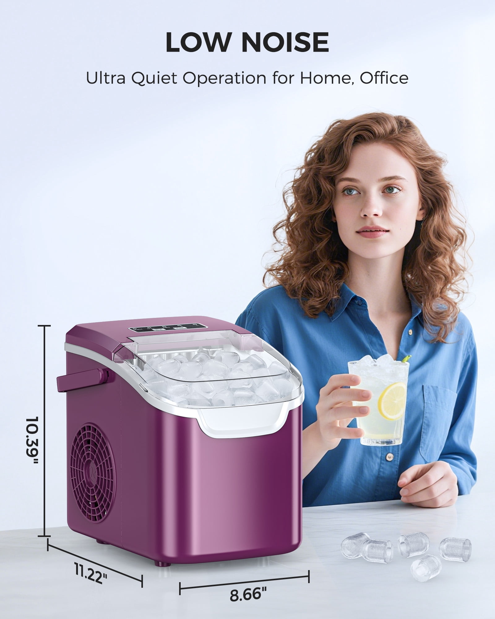 CRZOE Ice Maker Machine For Countertop, Portable Ice Maker Machine With Handel, Self-Cleaning Ice Maker, 26Lbs/24H, 9 Ice Cubes Ready In 8 Mins, For Home/Office/Kitchen