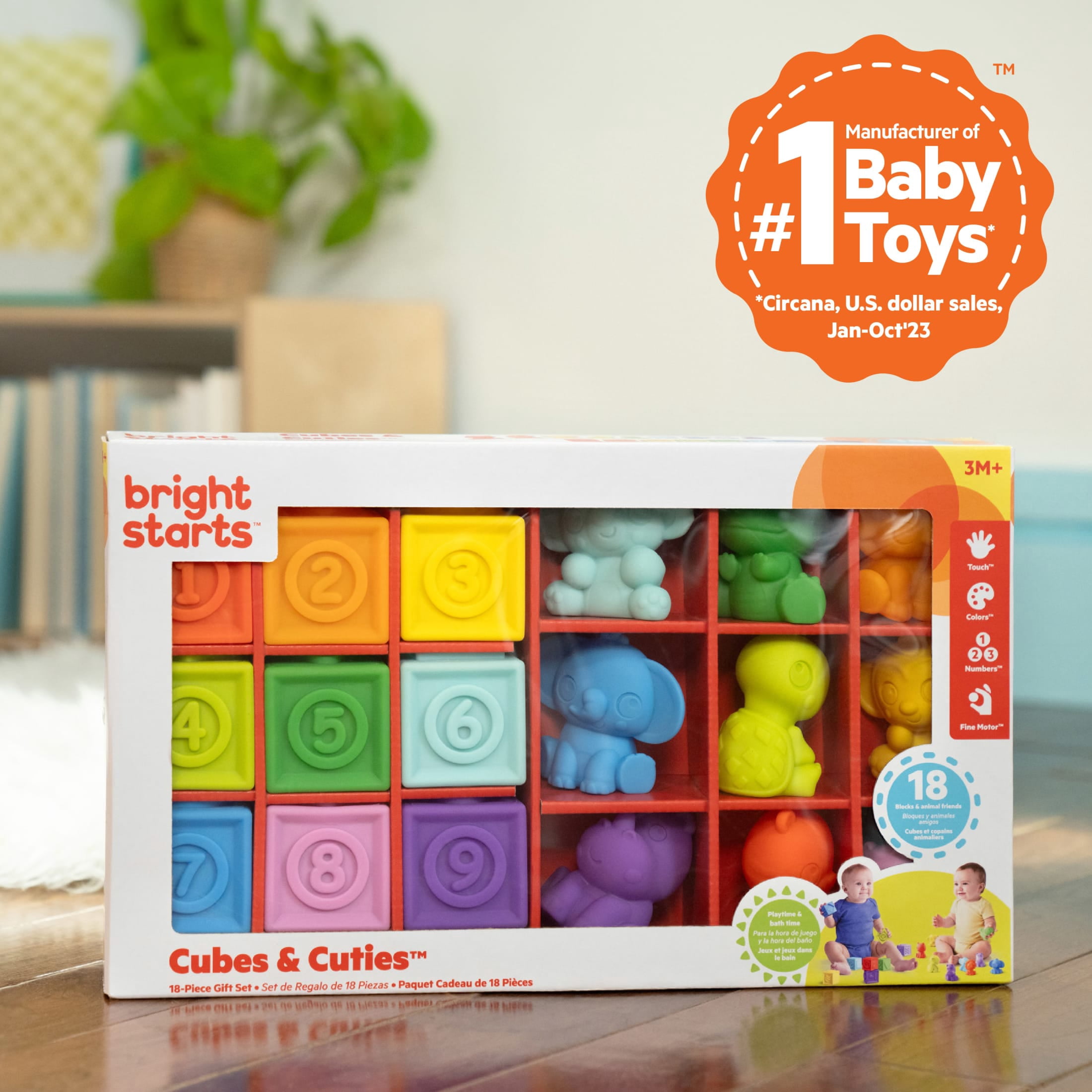 Bright Starts Cubes & Cuties Gift Set, Multi-Colored Bath Toys, Infant, 18pcs