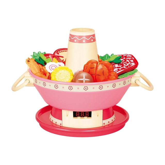 HILABEE Ensemble de Cuisine de Simulation Jouet, Jeu d'Imitation avec Outils de Cuisson Lumineux, Apprentissage Rose