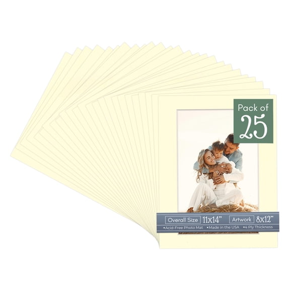 Off White Picture Frame Mat for 11x14 Frames - Fits 8x12 Photos - 25 Mats