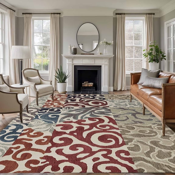 Vintage Abstract Area Rugs 6'x9', Washable Small Throw Rugs for Kitchen Dining room, Retro Classic Pattern Texture Light Brown Indoor Outdoor Rug Non-Slip Low Pile Carpet Runner Reversible Floor Mats