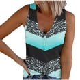 thumbnail image 2 of ALLLIST Spring Tops for Women Blue Sleeveless Graphic Button V-Neck Tank Tops Women's Tank Tops L, 2 of 5