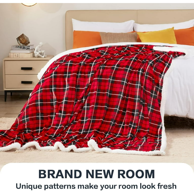 Sherpa Throw Blanket Twin Checkered Warm Soft Blanket for Couch