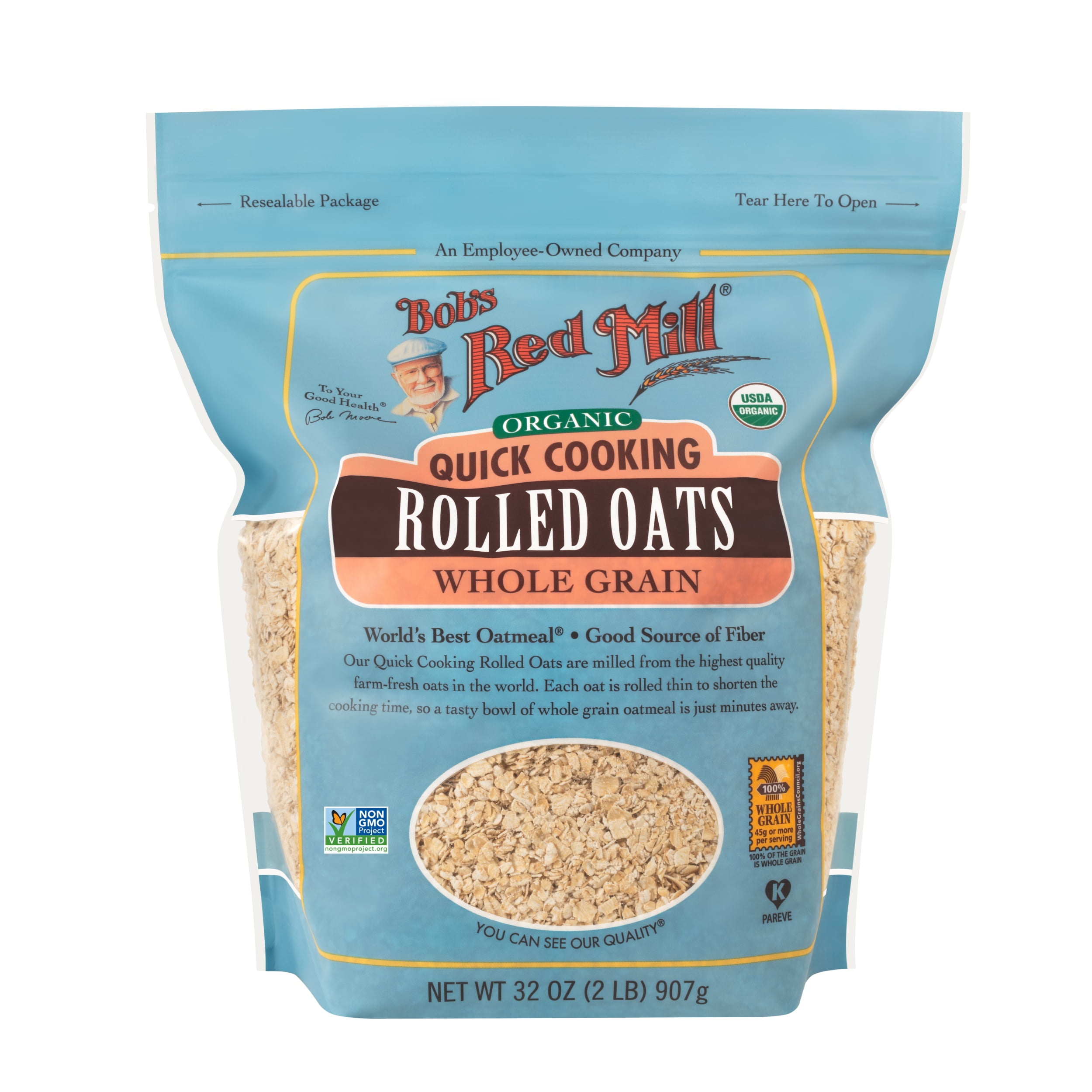 (4 pack) Bob's Red Mill Organic Quick Cooking Rolled Oats, 32 oz Bag