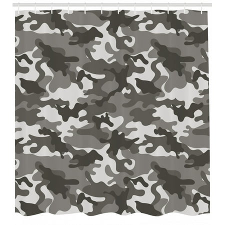Camouflage Shower Curtain Monochrome Army Attire Pattern