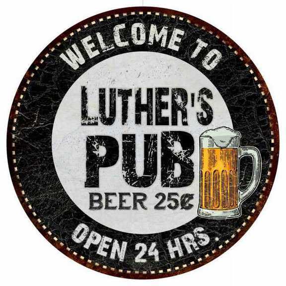 Luther's Pub 14" Round Metal Sign Beer Bar Black Wall Decor Gift 100140039318