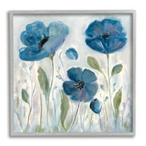 Stupell Industries Blue Poppies Painting Botanical & Floral Painting Gray Framed Art Print Wall Art, 17 x 17