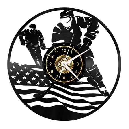 Hockey Vinyl Record Wall Clock Gifts for Holiday ,Handmade 12 ”Black Wall Clock Unique Gifts for