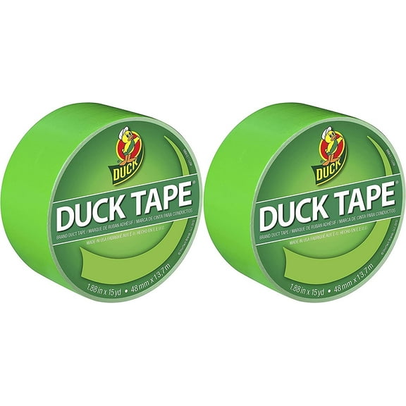 Duck 1265018 Color Duct Tape Neon Lime Green, 1.88 Inches x 15 Yards, Single Ro, 2 Pack
