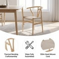 thumbnail image 3 of Polynices Wishbone Dining Chair, Solid Ash Wood Y Chair, Handwoven Paper Cord Seat, Fully Assembled, Natural Ash Frame/Natural Cord, 1-Pack, 3 of 9