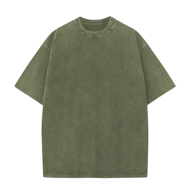 Ceisia Men's Vintage Washed Solid Crew Neck Short Sleeve T-Shirt Casual Retro Top Army Green XXXL Gifts