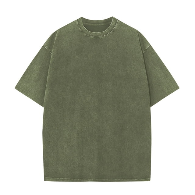 Ofreoo Men's Casual Round Neck Solid Color Sports Washed Cotton Retro Distressed T-shirt Early Access Deals