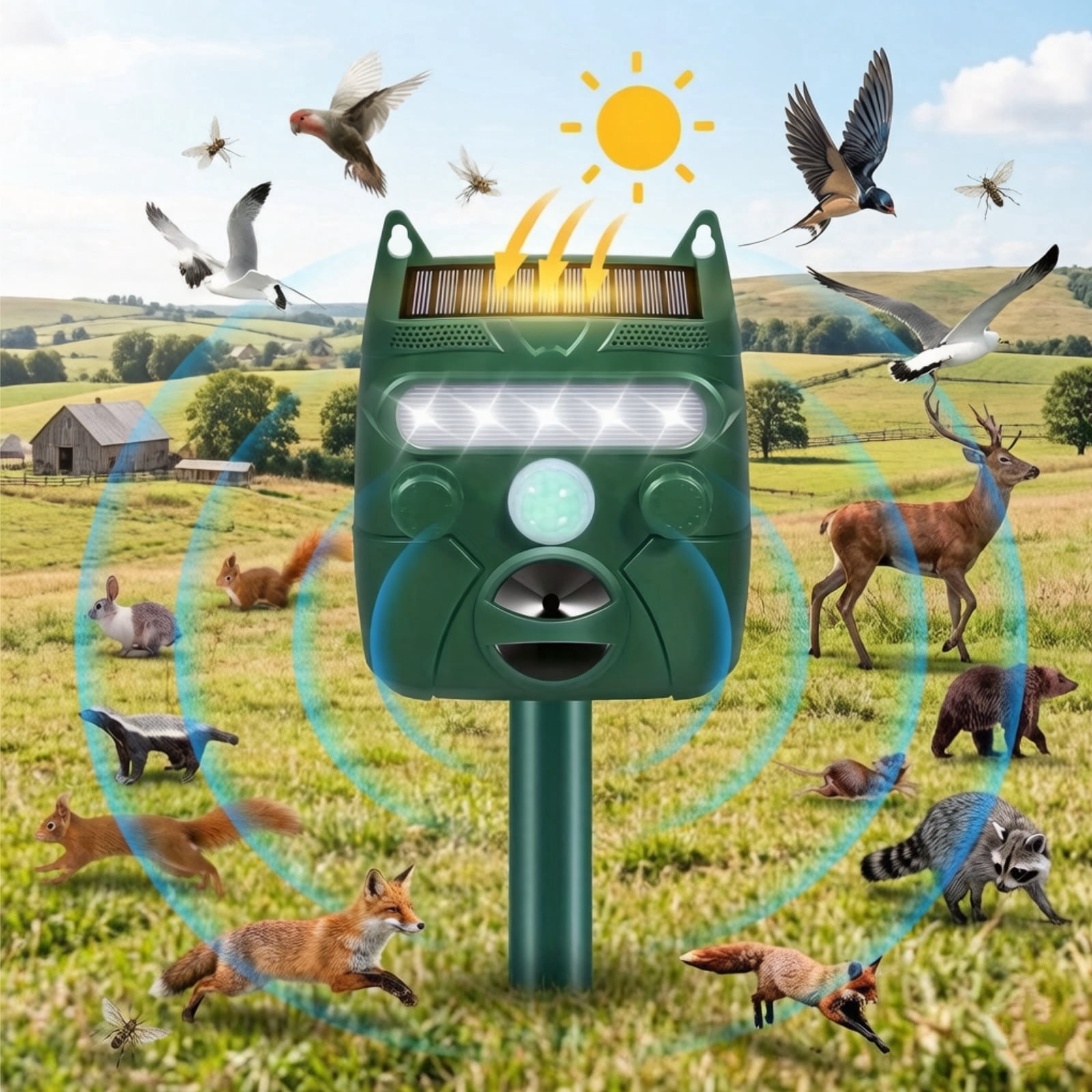 JahyElec Solar Ultrasonic Animal Repellent Outdoor,Deer Repellent Devices Raccoon Repellent Repel  with Motion Detection and LED Flashing Light and Sound Bird Rabbit Shunk for Garden Yard