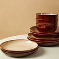 thumbnail image 5 of Pokini 16-Piece Stoneware Dinnerware Sets, Plates and Bowls Sets for 4, Dish Sets with Double Bowl,Brown Yellow, 5 of 8