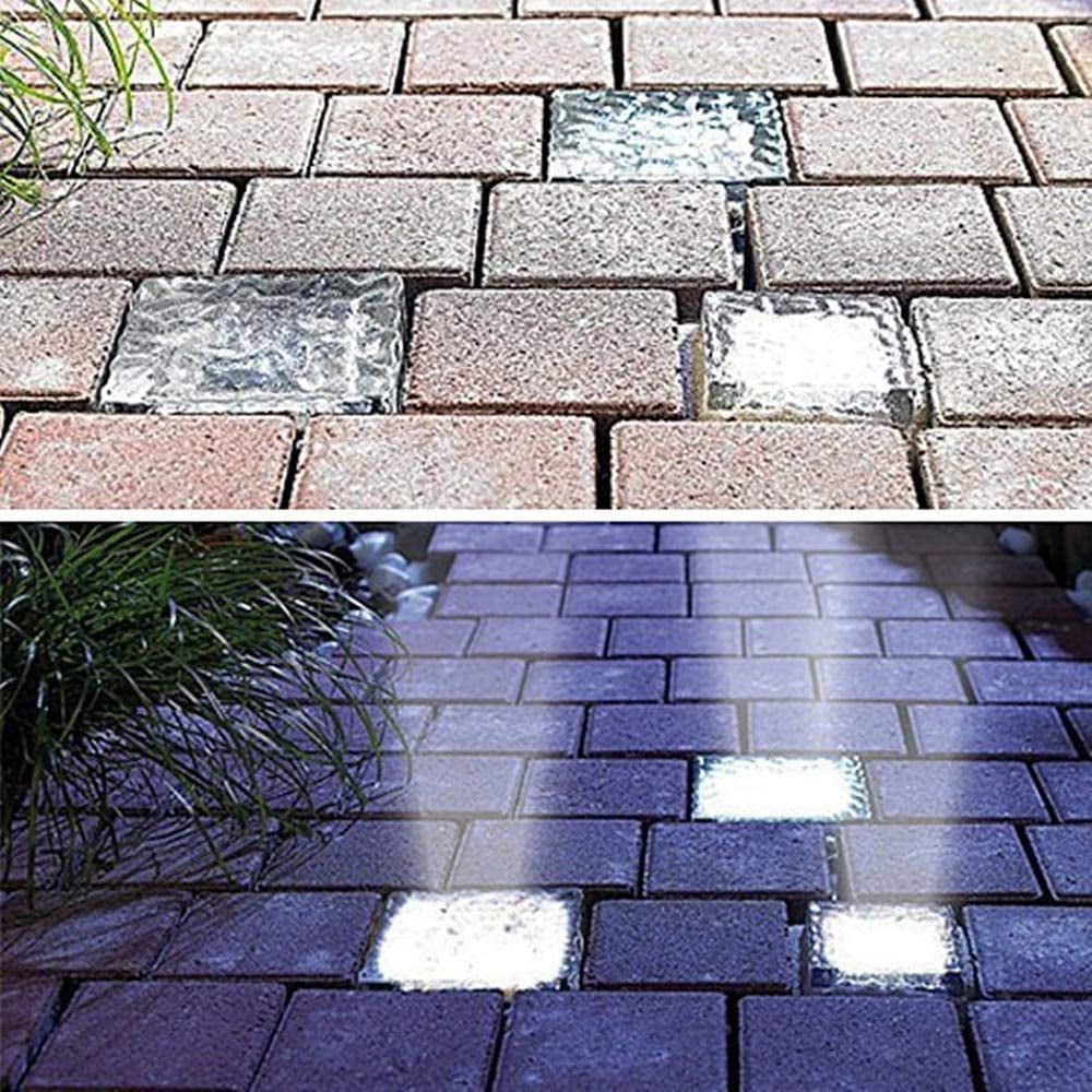 4 Pack LED Ice Cube Lights, Solar Brick Lights Outdoor, Solar Frosted Landscape Light for Patio Road Pool Decoration, Cold White