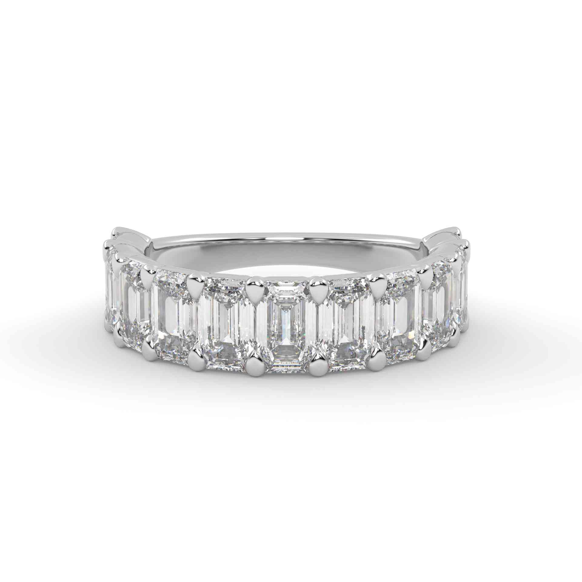 AFFY Half Eternity Wedding Band Ring, 3.20 Carat (ctw) Emerald Cut Lab Grown Diamond Rings for Women In 14K White Gold Over 925 Sterling Silver F-G-H, SI Quality Ring Size-4