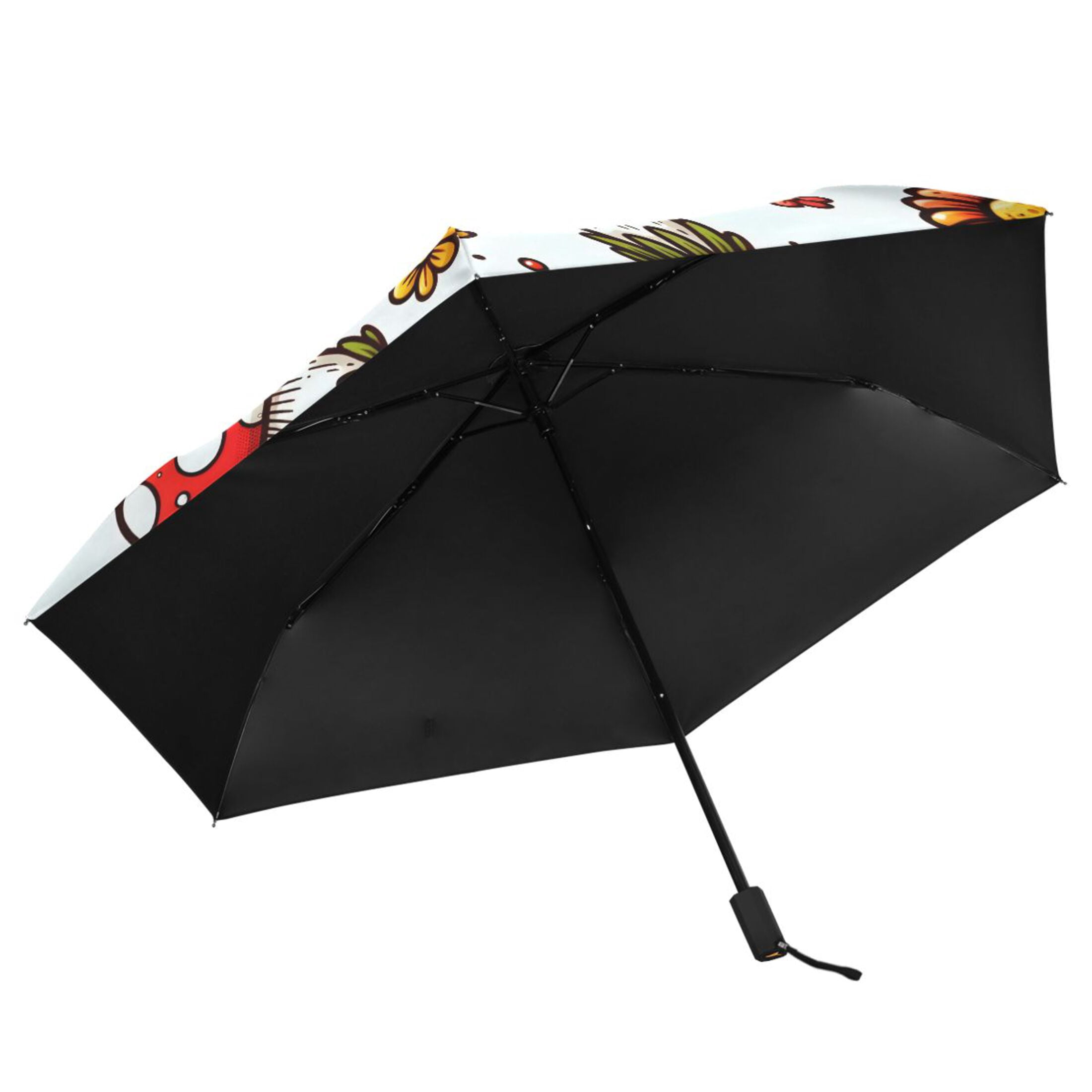 Cute Mushroom and Flowers Compact Sun Umbrella Windproof Travel Umbrellas for Rain Strong Portable UV Protection