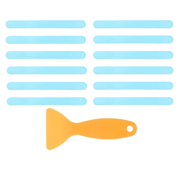 12pcs Non-Slip Bathtub Stickers, Anti-Slip Showers Treads Strip Shaped Appliques with 1 Pcs Scraper for Bath Tub, Blue