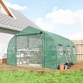 thumbnail image 2 of 10'x11'x6' Walk-in Tunnel Greenhouse with Shelves, Mesh Door and Windows, Plant Hot House with PE Cover, Green, 2 of 6