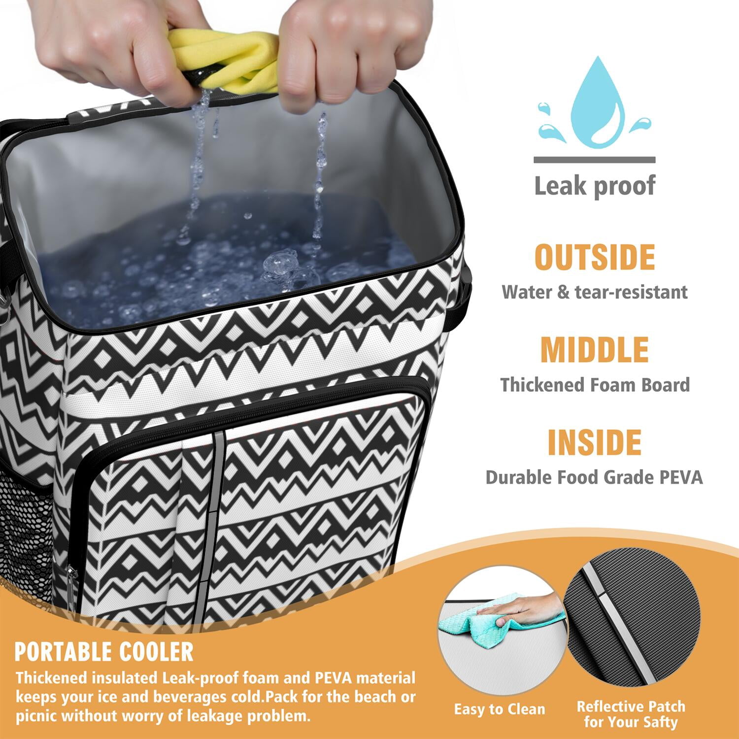 Travel Cooler Bag - Boho Bohemia Pioneer Flower Geometric Line Art Camping Beer Cooler Backpack with Bottle Opener- Waterproof Insulated Picnic Backpacks - Cooler Bag for Beach