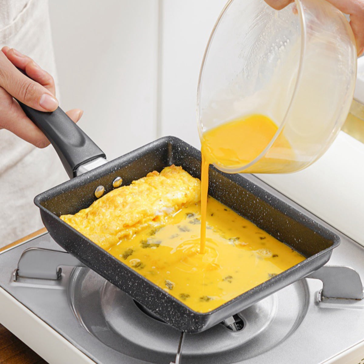 Jetcloudlive, Tamagoyaki Pan, 7x5, Nonstick Japanese Egg Pan Black