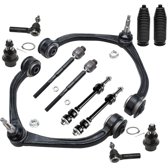 Detroit Axle - Front End 12pc Suspension Kit for Dodge Dakota 2005-2010 Mitsubishi Raider 2006-2009, 2 Upper Control Arms 2 Lower Ball Joints Inner Outer 4 Tie Rods 2 Boots 2 Sway Bars Replacement