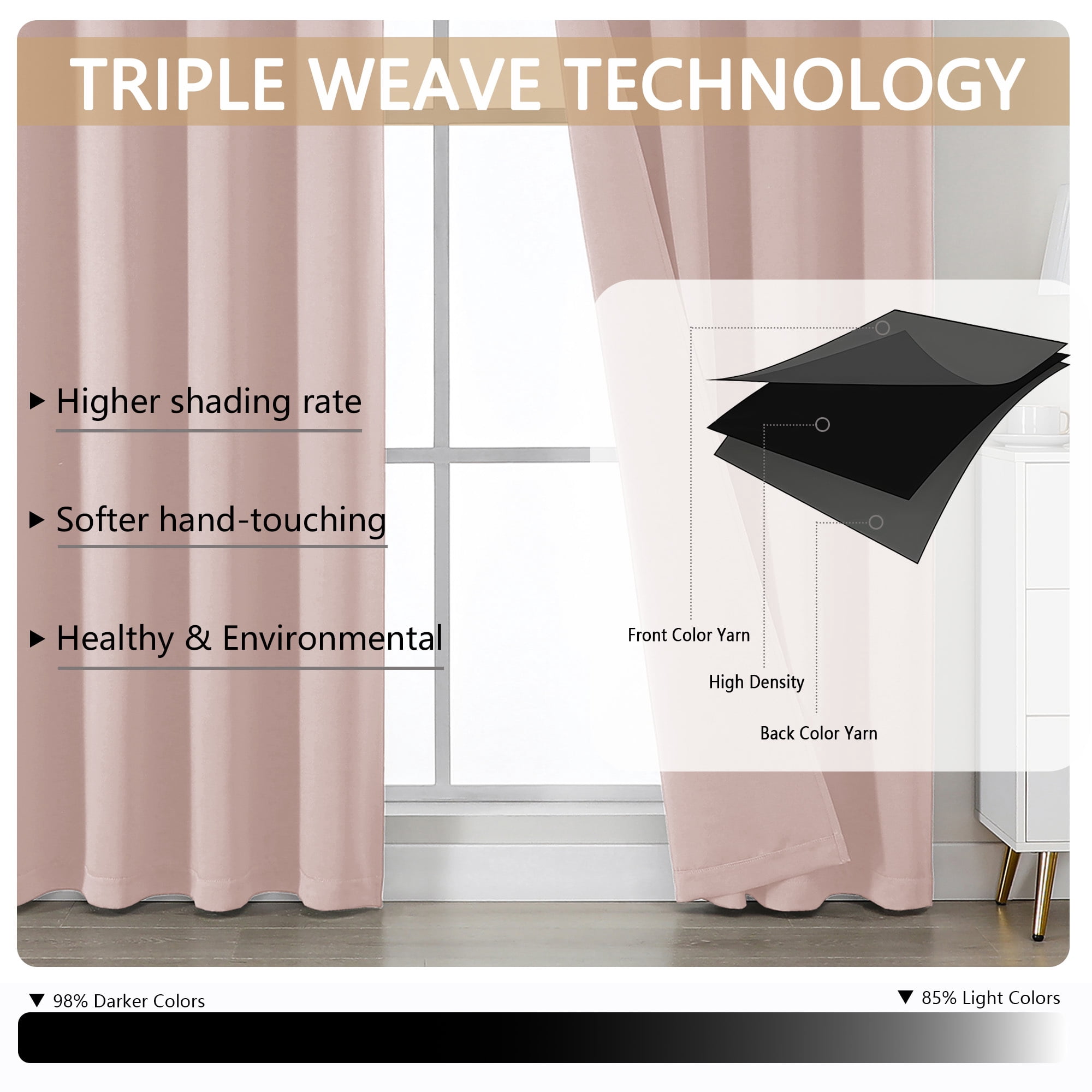 OVZME Kalme Blush Grommet Blackout Curtains 63 Inch Length, 2 Panels Set Thermal Insulated Room Darkening Window Drapes for Bedroom Living Room, Each W40xL63 Inch, Blush