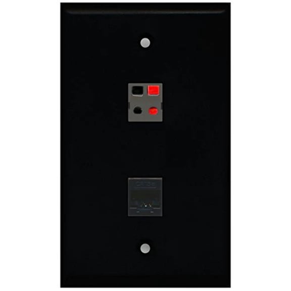 RiteAV - Black 1 Port Cat5e Ethernet Black 1 Port Speaker Wall Plate