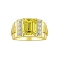 thumbnail image 1 of RYLOS Men's Rings Yellow Gold Plated Silver Designer Style 10X8MM Emerald Cut Shape Gemstone &  Diamonds Citrine November Birthstone Rings For Men Size 10, 1 of 5