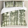 thumbnail image 1 of Forest Duvet Cover Set Queen Size, Vertical Stripes with Tall Trees and Lonely Deer Nature Illustration, Decorative 3 Piece Bedding Set with 2 Pillow Shams, Sage Green Cream Brown, by Ambesonne, 1 of 3